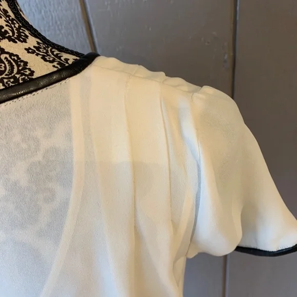 Ivory Blouse with Black Leather Skirt Dress - Picture 8 of 16